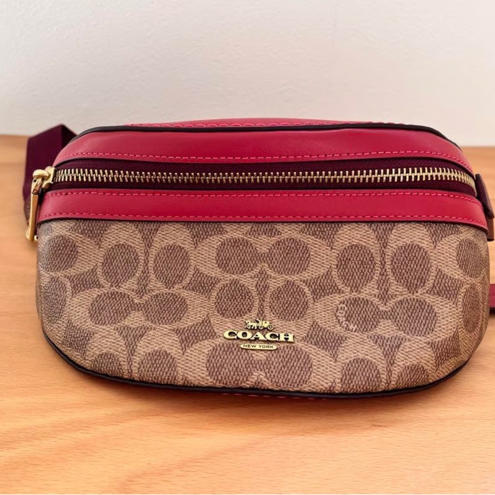 Coach Red and Tan Signature Belt Bag